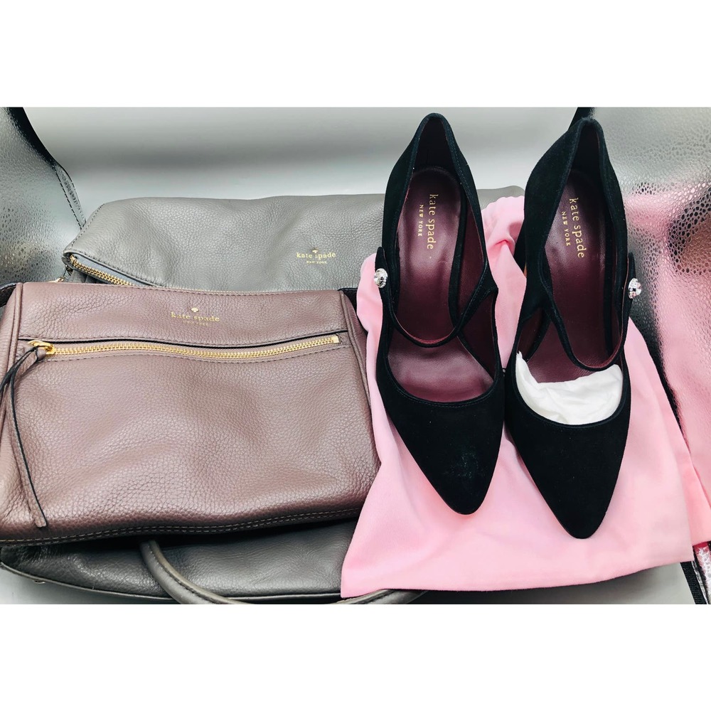 Kate Spade Bundle; shoes 8.5; crossbody grey pebbled leather read description